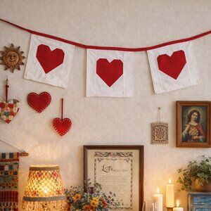 Handmade Patchwork Heart Wall Banner | Textile Home Decor
